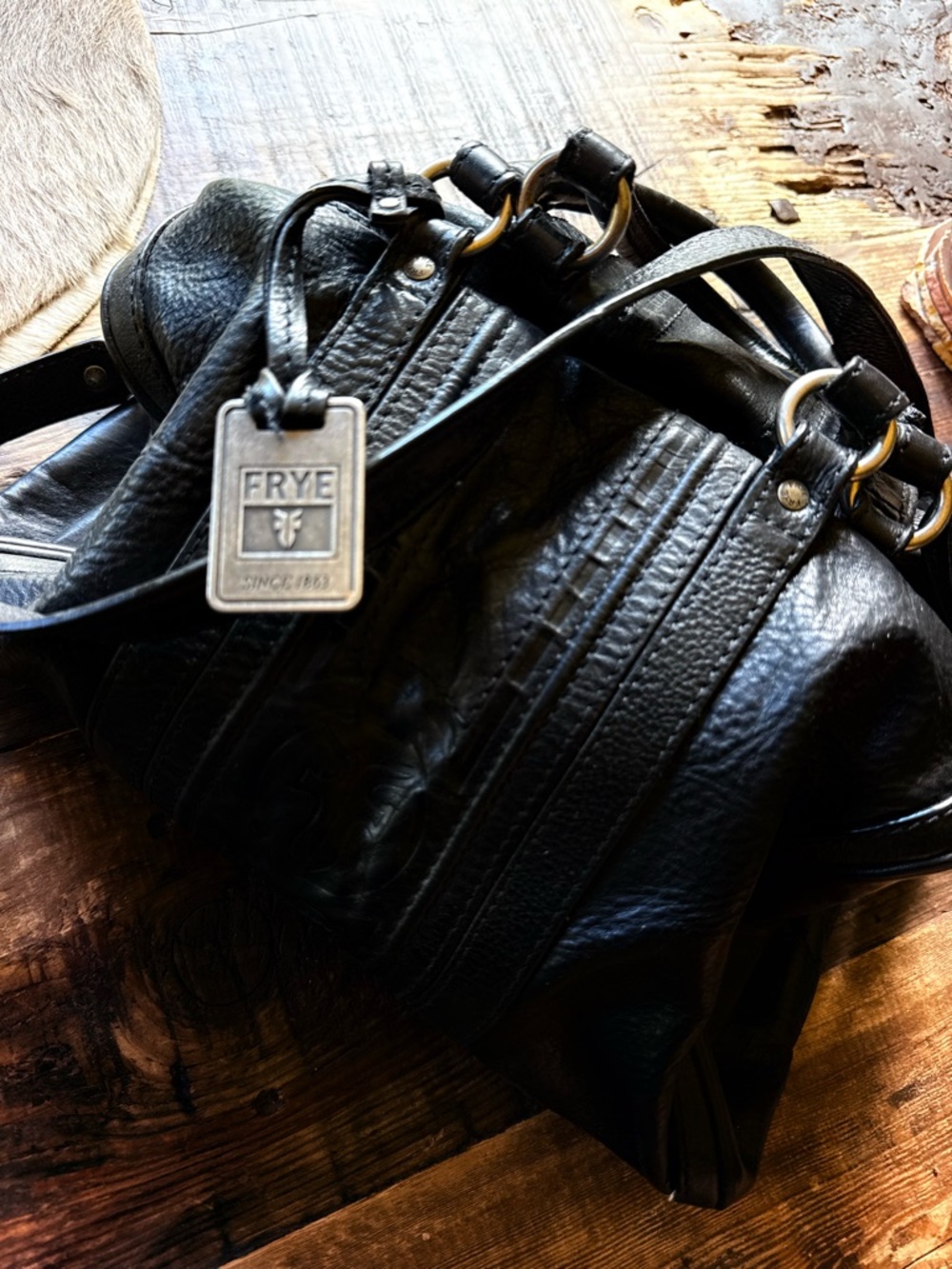 FRYE Black leather mini duffle Shoulder Bag